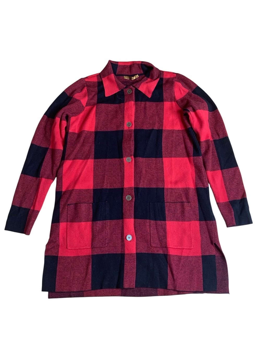 Belldini Red & Black Buffalo Plaid Longline Cardigan Sweater - Size L